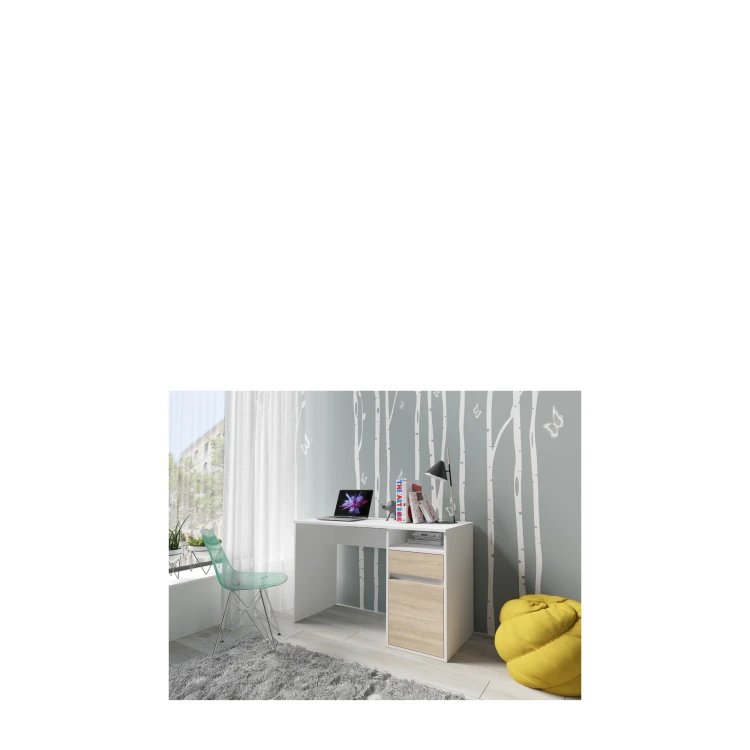 Biurko BILLA 60, 1 drzwi, biały/dąb sonoma, 120 cm – zdjęcie produktu na białym tle