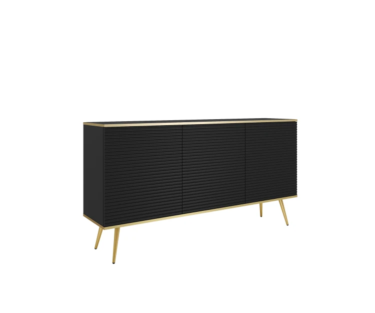 Nowoczesna komoda Oro K160 MDF czarny mat ze złotymi nóżkami – ujęcie pod kątem