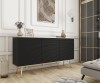 Czarna komoda glamour Oro K160 MDF na złotych nogach w eleganckim salonie