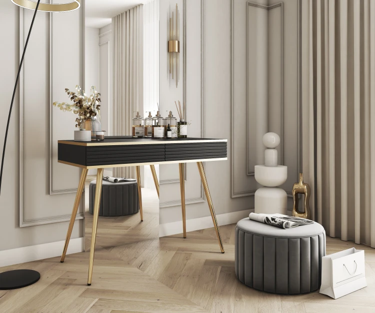 Elegancka czarna toaletka Oro T102 MDF w sypialni glamour jako stolik kosmetyczny