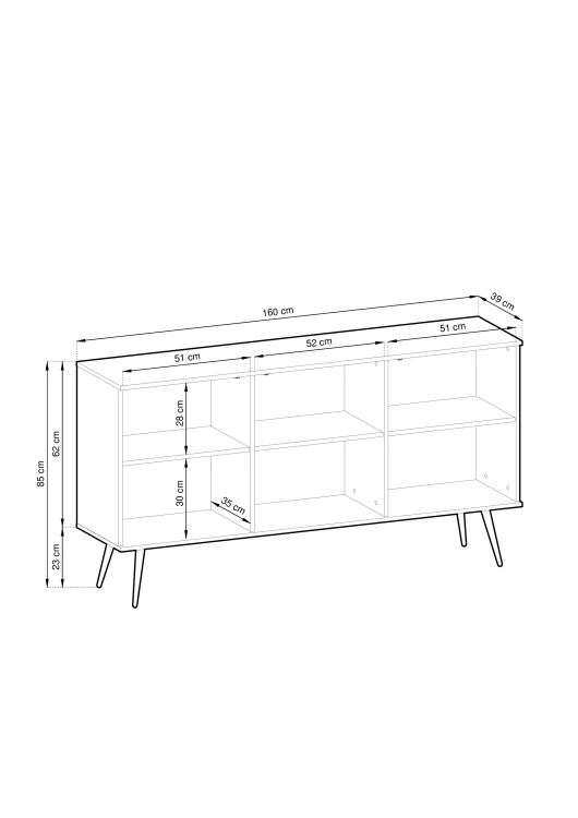 Schemat i wymiary komody Oro K160 – rysunek techniczny