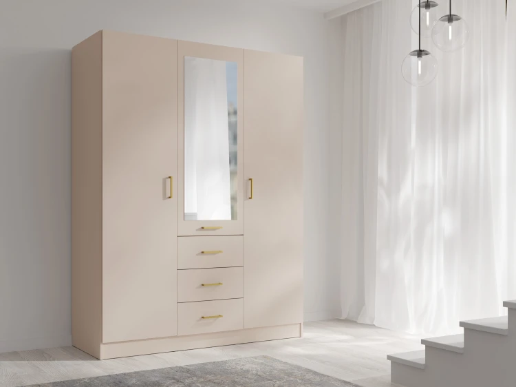 Szafa KONSO 19, 3 drzwi, piasek pustyni, 150 cm – aranżacja wnętrza