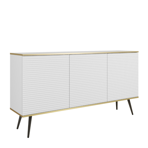 Nowoczesna komoda Oro K160 MDF biały mat ze złotymi detalami – ujęcie pod kątem