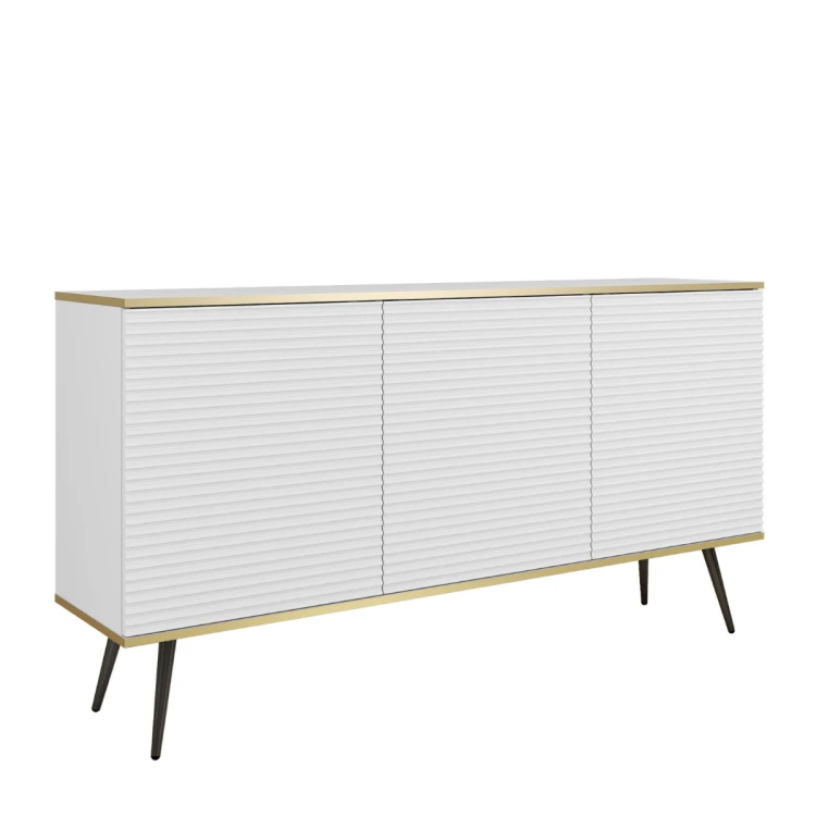 Nowoczesna komoda Oro K160 MDF biały mat ze złotymi detalami – ujęcie pod kątem