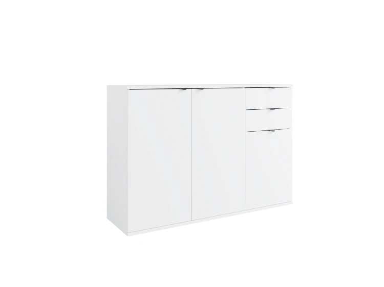 Komoda TETRIS II 02, 3 drzwi, biel górska, 120 cm – aranżacja wnętrza