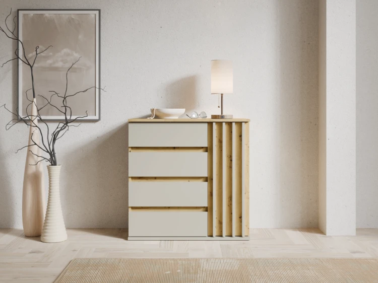 Komoda DORIS 27, 1 drzwi, dąb artisan/kaszmirowy beż, 80 cm – aranżacja wnętrza