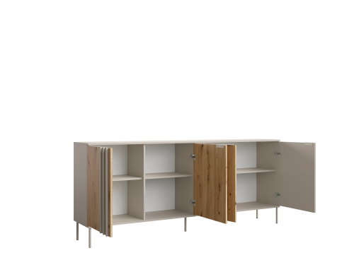 Komoda RIMINI 04, 4 drzwi, kaszmirowy beż, dąb artisan, 40 cm – aranżacja wnętrza