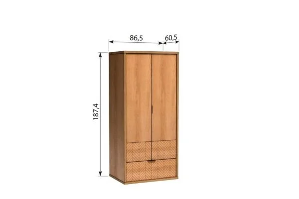 Szafa Fonti F-1 Caramel Oak – zdjęcie z naniesionymi wymiarami