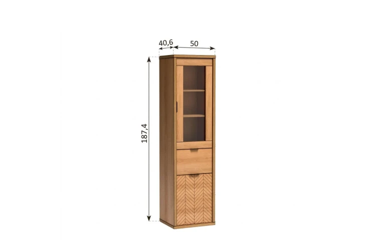 Witryna Fonti F-2 Caramel Oak - zdjęcie z naniesionymi wymiarami