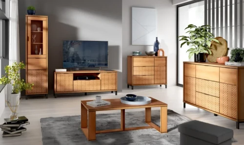 Witryna Fonti F-2 Caramel Oak - aranżacja salonu