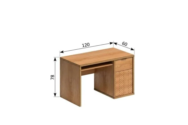 Biurko Fonti F-14 Caramel Oak – zdjęcie z wymiarami