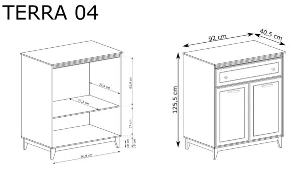 Komoda Terra TA-4 Szary Diament – rysunek techniczny z wymiarami