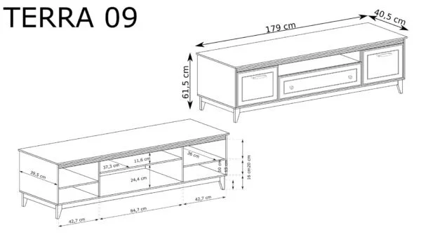 RTV Terra TA-9 Szary Diament – rysunek techniczny z wymiarami