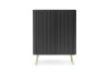 Wysoka komoda czarna Zova K103, widok z przodu, dwoje drzwiczek, frezowane fronty MDF, złote nóżki 23 cm, styl Total Black