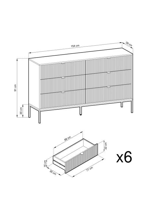 Schemat techniczny i wymiary szerokiej komody Nova NKS154 – 154x83x39 cm