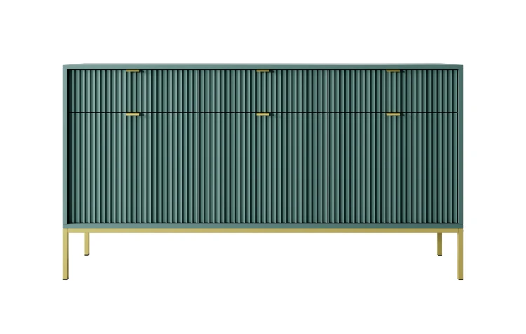 Komoda Nova KSZ154 Labrador 154 cm z ryflowanym frontem i złotymi nogami – widok z przodu 2