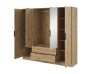 Otwarta szafa dąb artisan Kelly 4D z lustrem prezentująca drążek i układ półek
