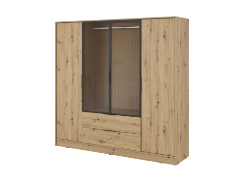 Szafa ubraniowa Kelly 4D RM dąb artisan ujęcie pod kątem eksponujące ramki aluminium