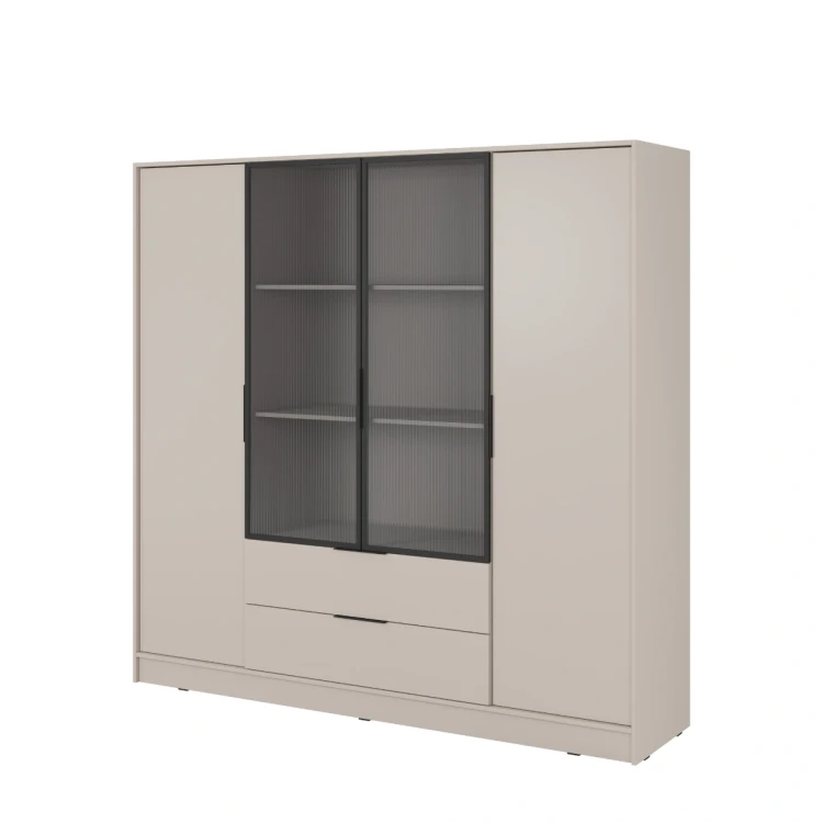 Szafa ubraniowa Kelly 4D RM beżowa kaszmir ujęcie pod kątem eksponujące ramki aluminium miniatura