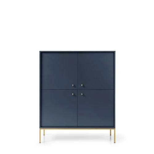 Wysoka komoda Mono MK104 Granatowa 104 cm ze złotymi metalowymi nogami – widok z przodu.jpg