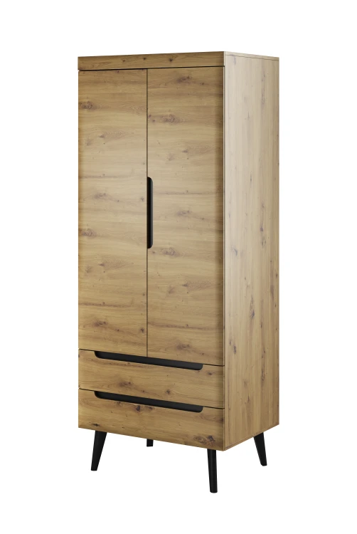 Komoda skandynawska 160 cm Nordi dąb artisan ujęcie pod kątem, ukazujące głębokość 40 cm i nowoczesne frezowane uchwyty