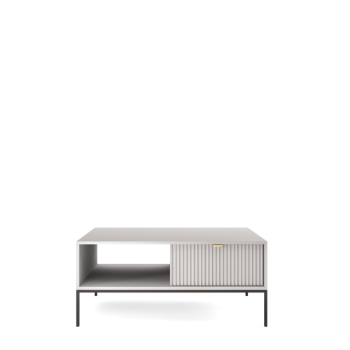 Stolik kawowy szary Nova L104, widok z przodu, szerokość 104 cm, szary matowy blat i nowoczesny design