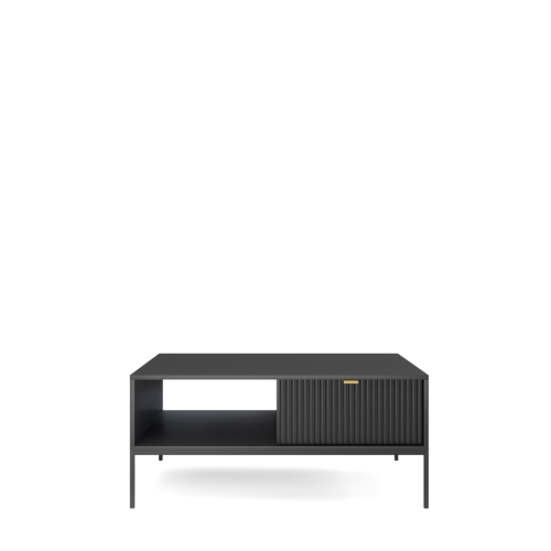 Stolik kawowy czarny Nova L104, widok z przodu, szerokość 104 cm, czarny matowy blat i nowoczesny design