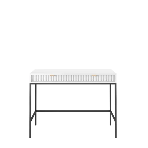 Toaletka biała Nova T104, widok z przodu, dwie szuflady, nowoczesny design, biały mat, szerokość 104 cm