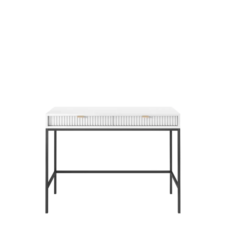 Toaletka biała Nova T104, widok z przodu, dwie szuflady, nowoczesny design, biały mat, szerokość 104 cm
