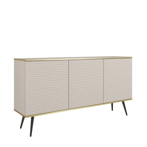 Nowoczesna komoda Oro K160 MDF beżowy  mat ze złotymi detalami – ujęcie pod kątem miniatura