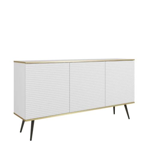 Nowoczesna komoda Oro K160 MDF biały mat ze złotymi detalami – ujęcie pod kątem miniatura