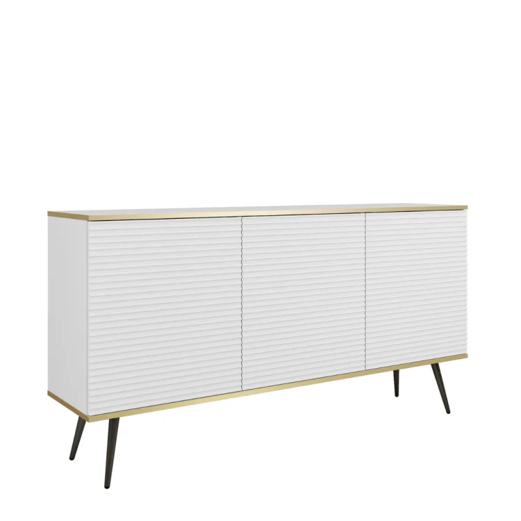 Nowoczesna komoda Oro K160 MDF biały mat ze złotymi detalami – ujęcie pod kątem miniatura