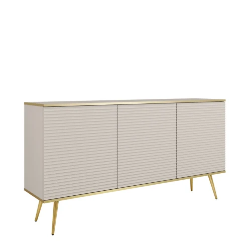Nowoczesna komoda Oro K160 MDF beżowy mat ze złotymi detalami – ujęcie pod kątem miniatura