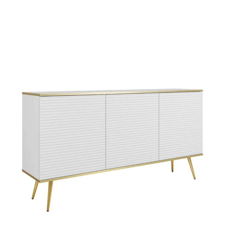 Nowoczesna komoda Oro K160 MDF biały mat ze złotymi detalami – ujęcie pod kątem miniatura