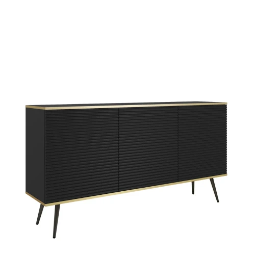 Nowoczesna komoda Oro K160 MDF czarny mat ze złotymi detalami – ujęcie pod kątem miniatura