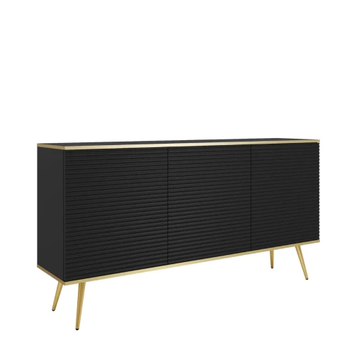 Nowoczesna komoda Oro K160 MDF czarny mat ze złotymi nóżkami – ujęcie pod kątem miniatura