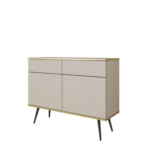 Nowoczesna komoda Oro KSZ107 MDF beżowy mat ujęcie pod skosem, widoczna wysokość 85 cm i czarne nóżki miniatura