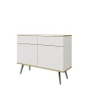 Nowoczesna komoda Oro KSZ107 MDF biały mat ujęcie pod skosem, widoczna wysokość 85 cm i czarne nóżki miniatura
