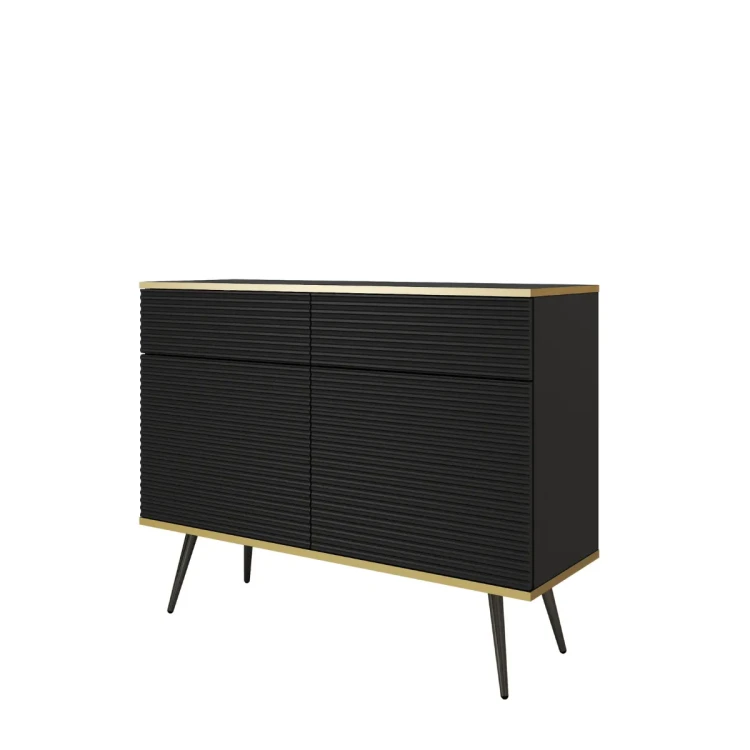 Nowoczesna komoda Oro KSZ107 MDF czarny mat ujęcie pod skosem, widoczna wysokość 85 cm i czarne nóżki miniatura
