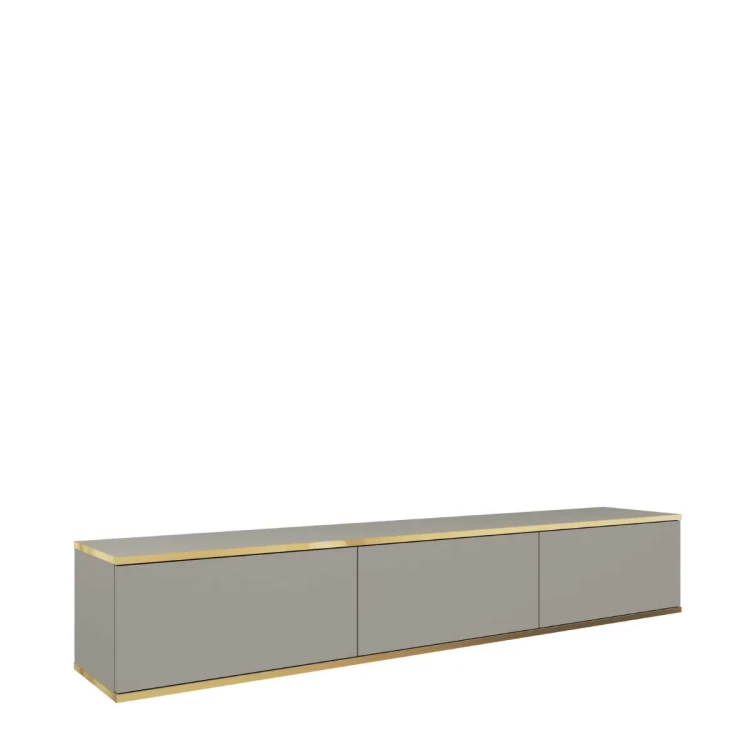 Szara szafka pod telewizor Oro RTV175 wisząca, gładkie fronty MDF, złote obrzeże ABS, szerokość 175 cm miniatura