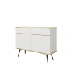Nowoczesna komoda Oro KSZ107 biały mat ujęcie pod skosem, widoczna wysokość 85 cm i czarne nóżki miniatura