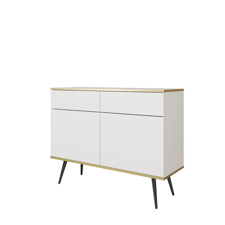 Nowoczesna komoda Oro KSZ107 biały mat ujęcie pod skosem, widoczna wysokość 85 cm i czarne nóżki miniatura