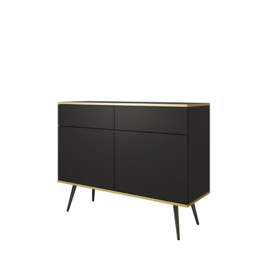 Nowoczesna komoda Oro KSZ107 czarny mat ujęcie pod skosem, widoczna wysokość 85 cm i czarne nóżki miniatura