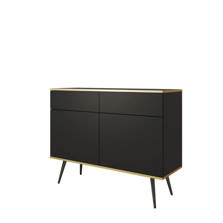 Nowoczesna komoda Oro KSZ107 czarny mat ujęcie pod skosem, widoczna wysokość 85 cm i czarne nóżki miniatura