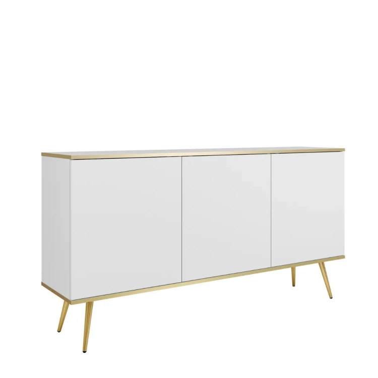 Nowoczesna komoda Oro K160 biały mat ze złotymi detalami – miniatura