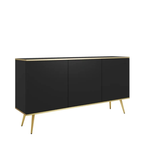 Nowoczesna komoda Oro K160 czarny mat ze złotymi detalami – miniatura