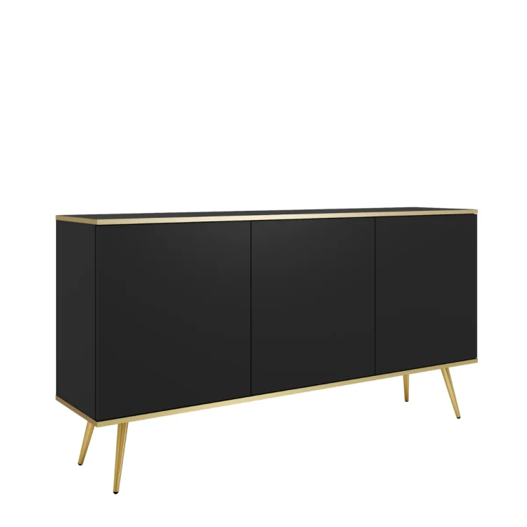 Nowoczesna komoda Oro K160 czarny mat ze złotymi detalami – miniatura