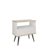 Nowoczesna szafka nocna Oro S54 biała ujęcie pod skosem, widoczna tekstura ryflowania i złote profile na blacie miniatura