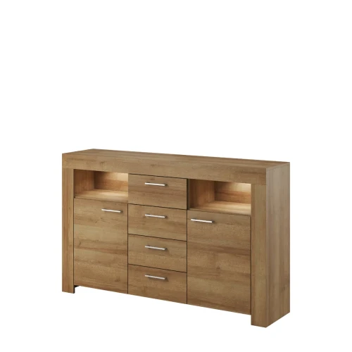 Komoda Sky SK155 dąb riviera ujęcie pod kątem – widoczna matowa struktura płyty laminowanej i solidne wykończenie krawędzi miniatura