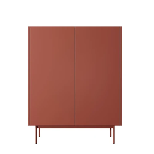 Wysoka komoda Color KD-97 Ceramic Red ceglasty mat widok od frontu metalowe nogi